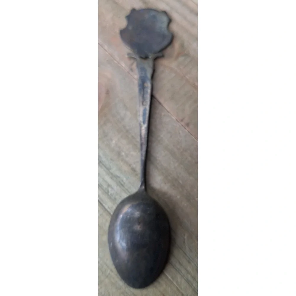 Antique Aberdeen Scotland Sterling Silver Enamel Souvenir Spoon Bon Accord Crest